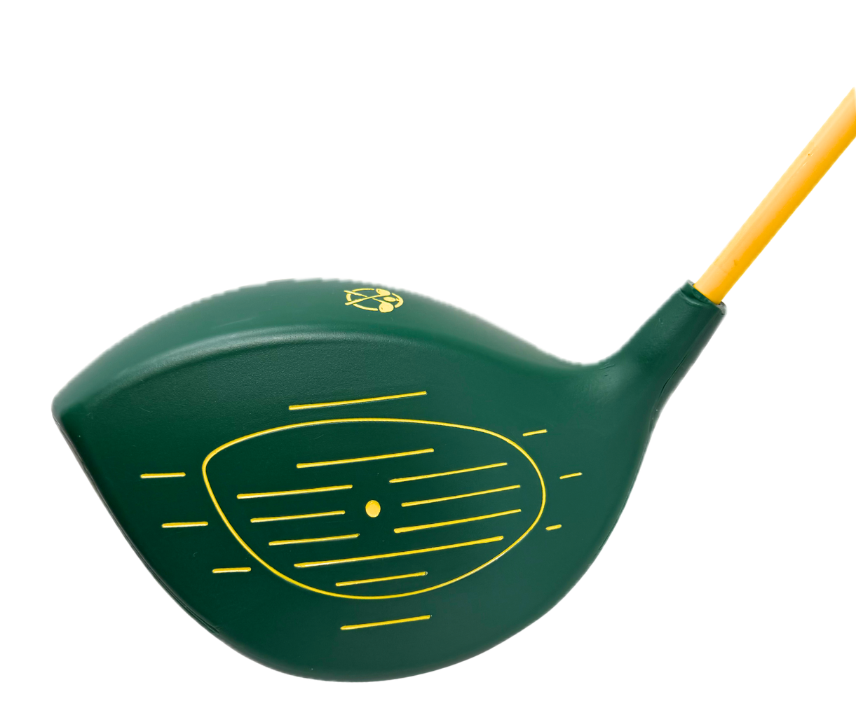 Close-up of a green Little Links kids golf driver face with yellow alignment markings, designed to help young golfers improve contact and build confidence.