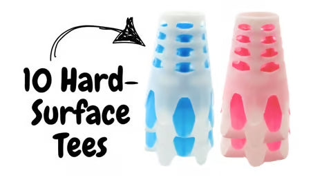 Little Links kids golf hard surface tees 10 pack in blue, pink or white, designed for use on mats and hard surfaces to help young golfers practice safely and improve their swing.