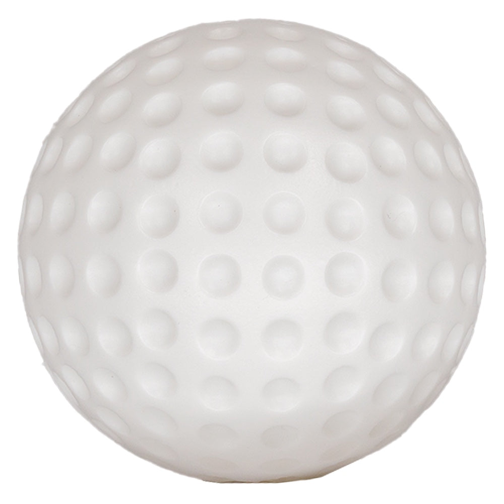 Close-up of oversized white plastic golf ball with dimple texture, lightweight design ideal for safe kids golf practice indoors or outdoors.