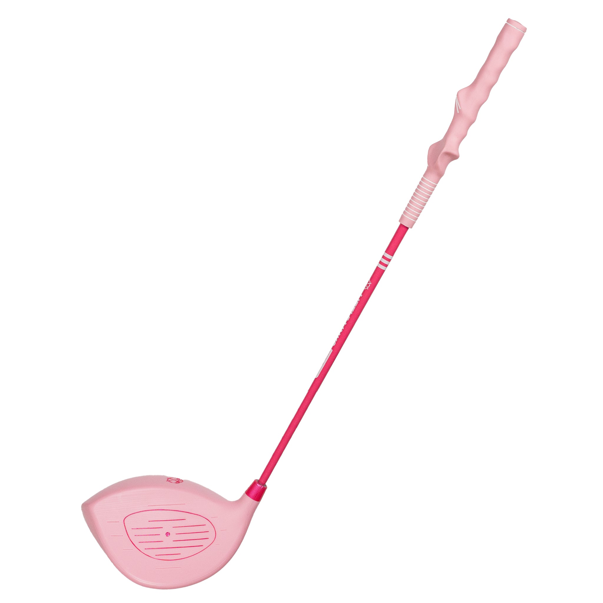 Side view of Little Links Big Swing Driver in pink showing flexible shaft and oversized head for easier swings and better control.