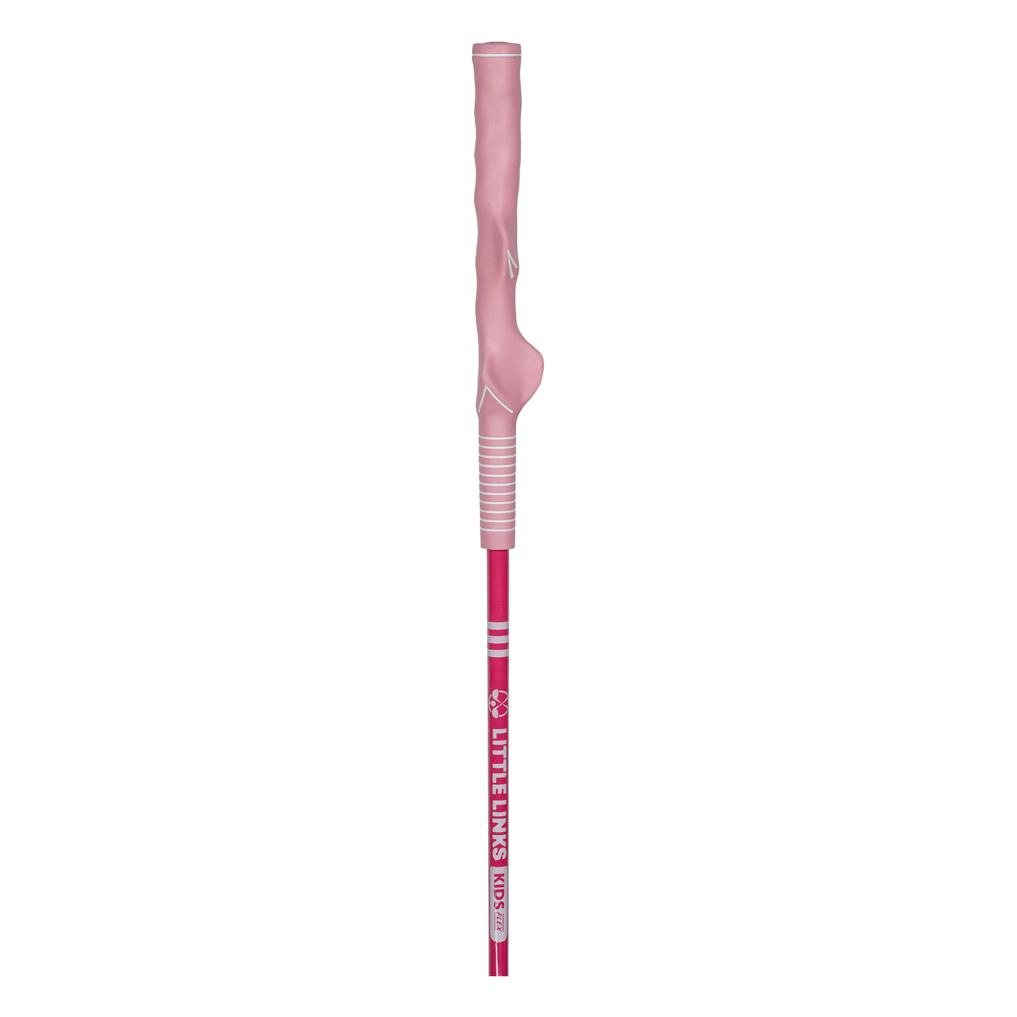 Close-up of Little Links Big Swing Driver training grip in pink designed to teach proper hand positioning for young golfers.