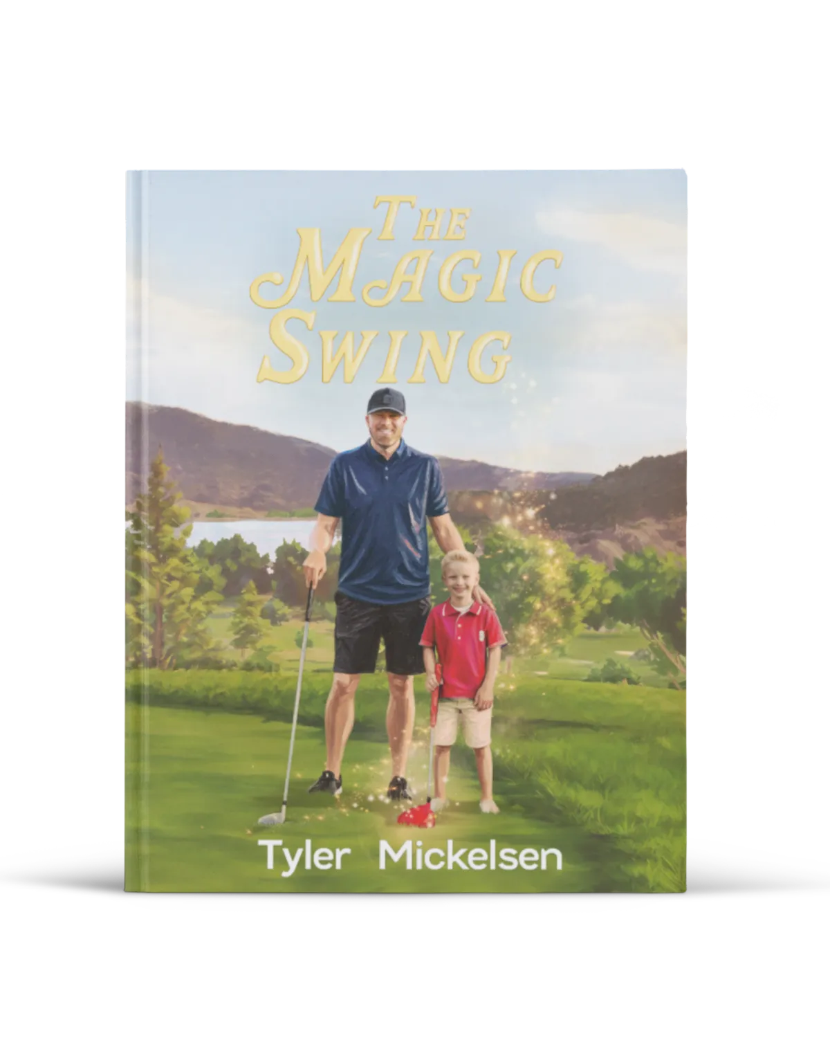 The Magic Swing children’s book cover showing a dad and young boy on a golf course.