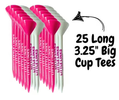 Big Cup Golf Tees - 25 Pack - Pink & White