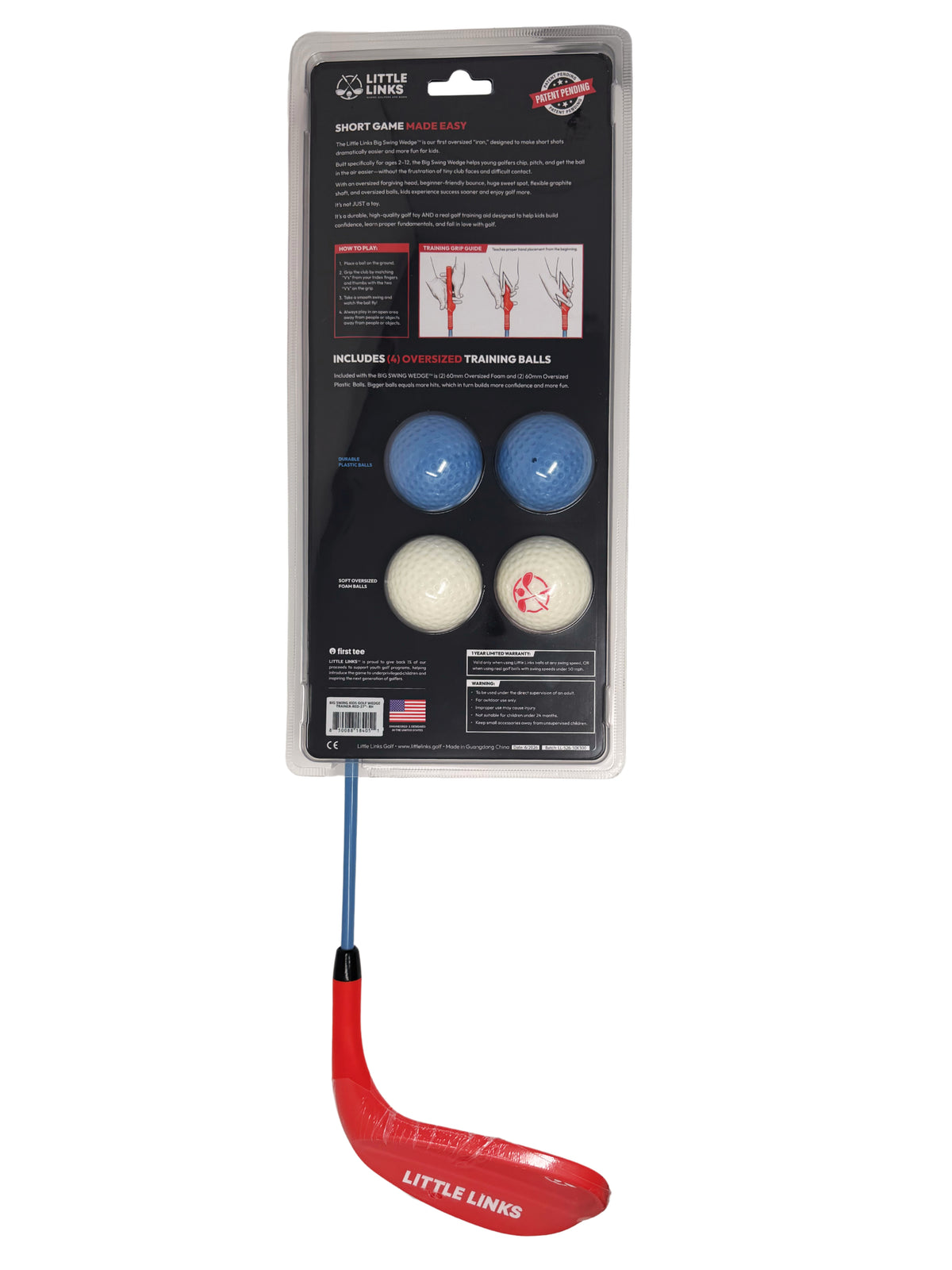 Little Links Big Swing Wedge back packaging with four oversized training balls