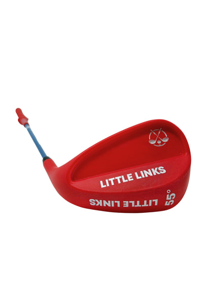 Back view of the red Little Links Big Swing Wedge club head with Little Links branding.