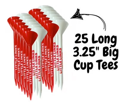 Big Cup Golf Tees - 25 Pack - Red & White