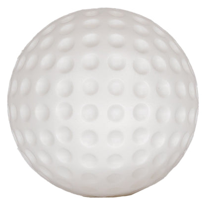 Close-up of oversized white plastic golf ball with dimple texture, lightweight design ideal for safe kids golf practice indoors or outdoors.